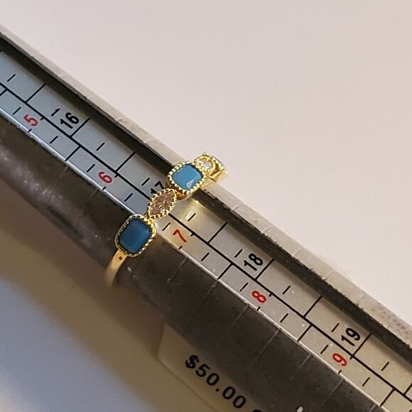 Anthropologie Turquoise square and oval gemstone ring Gold over Brass Size 7 NWT - Picture 5 of 10